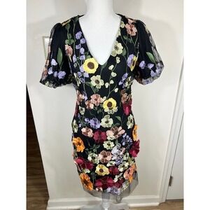 Adelyn Rae Dress Sz M Black Floral Applique Embroidered Mesh Garden Girl NEW